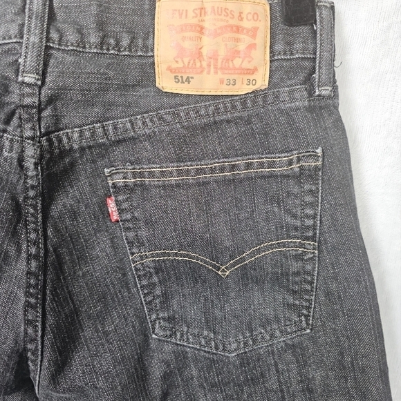 Levi's 514 33X25  Straight Leg Raw Hem Black Distressed Jeans EUC - Picture 7 of 12